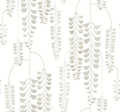Deco Wisteria White And Grey Botanical Wallpaper