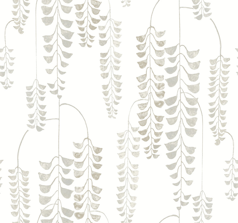 Deco Wisteria White And Grey Botanical Wallpaper