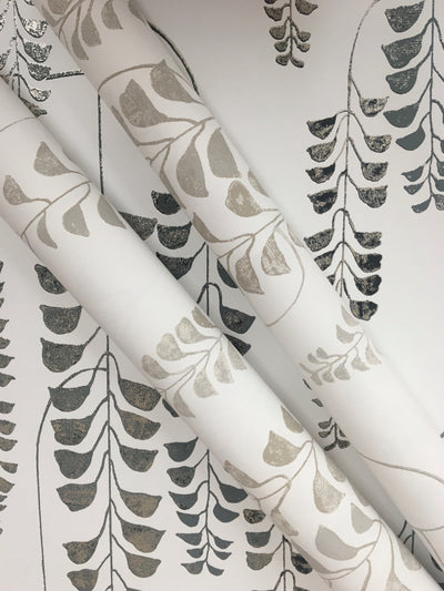 Deco Wisteria White And Grey Botanical Wallpaper
