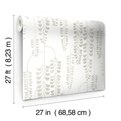 Deco Wisteria White And Grey Botanical Wallpaper
