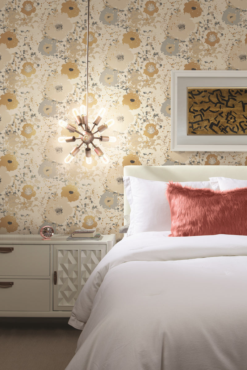 York Spontaneity Pink and Yellow Floral Wallpaper