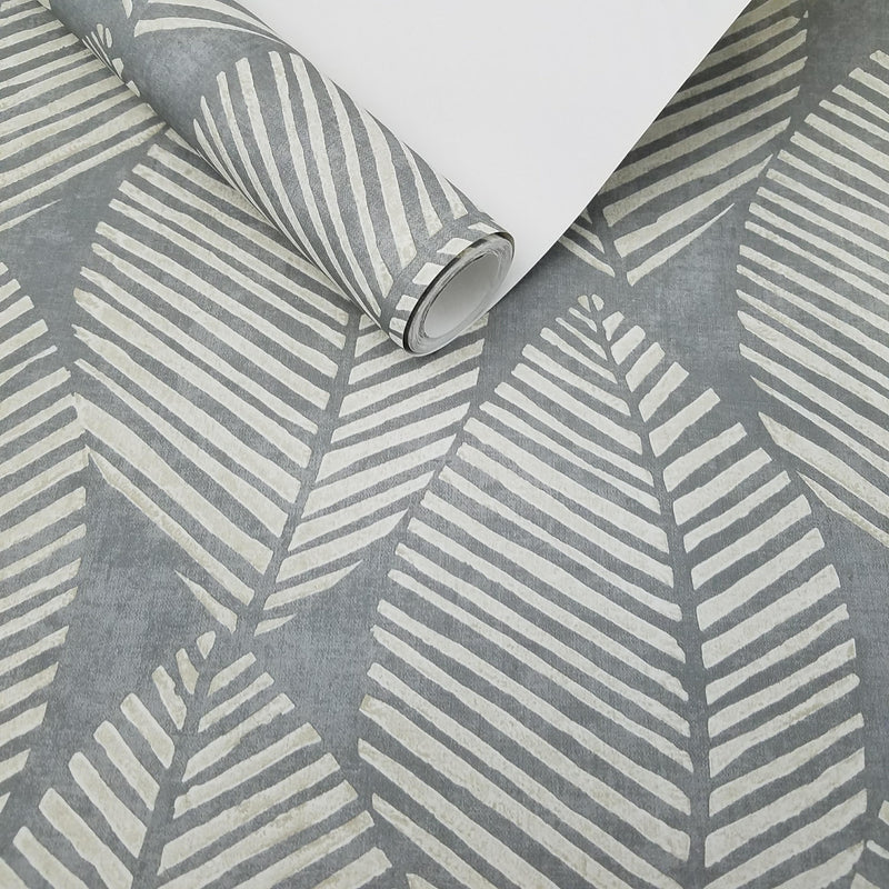 Maya Gray Tropical Leaf Wallpaper