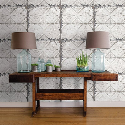 Brewster A Street Prints Reclaimed Distressed 3D Tin Ceiling Tiles Wallpaper