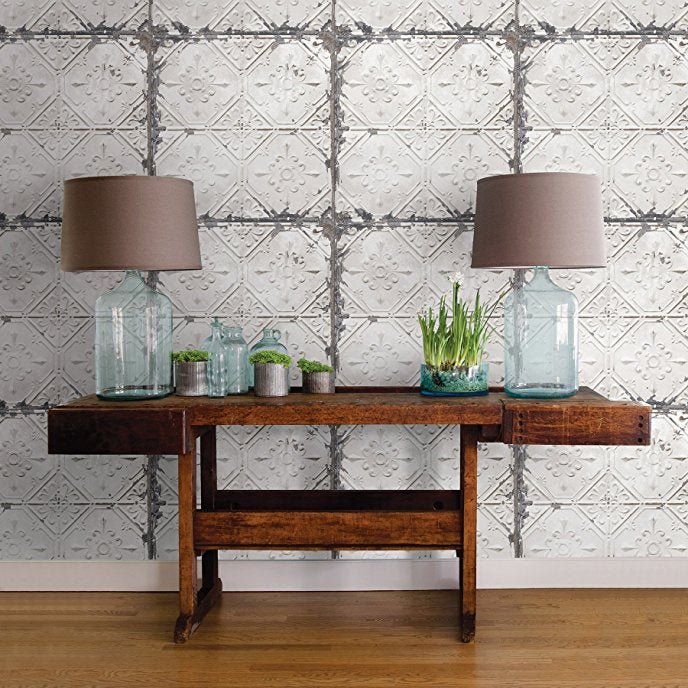 Brewster A Street Prints Reclaimed Distressed 3D Tin Ceiling Tiles Wallpaper