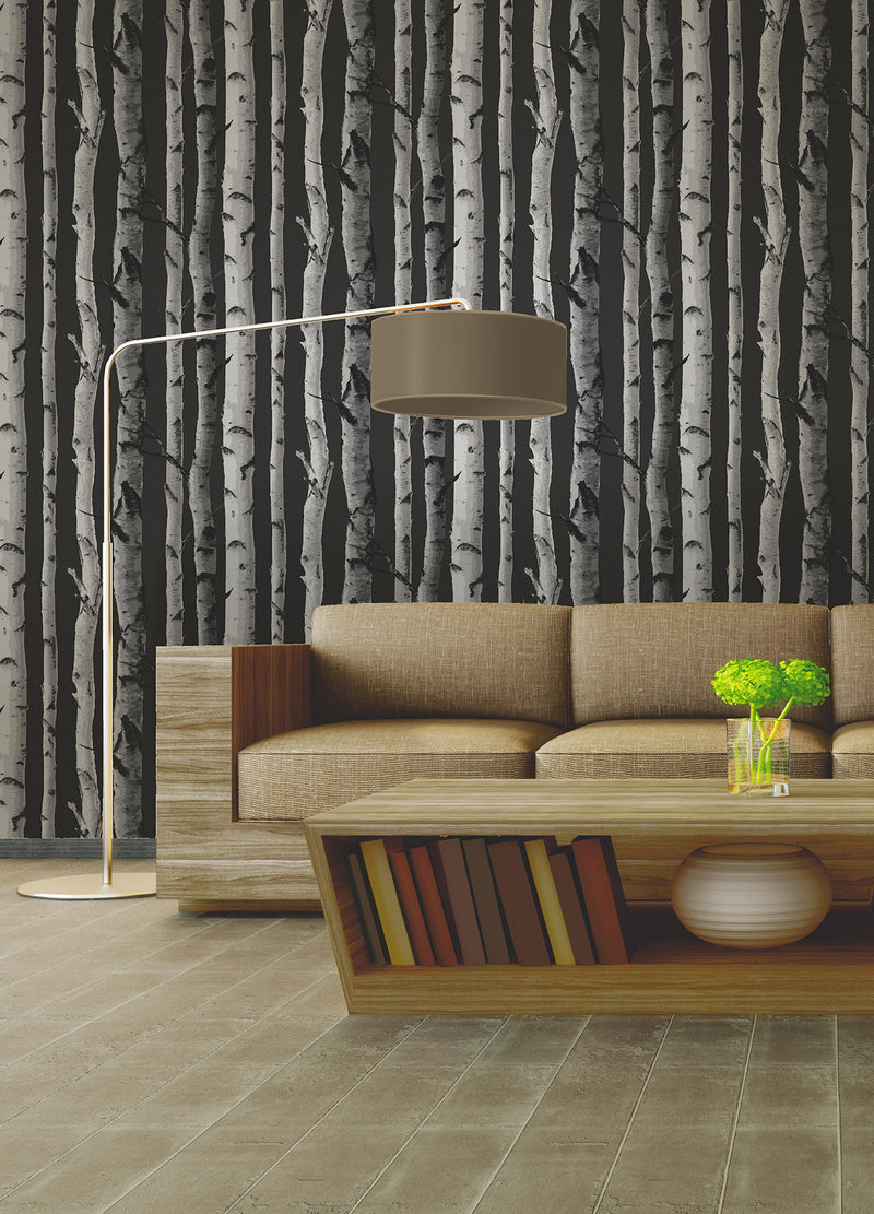 Brewster Distinctive Black Birch Tree Wallpaper