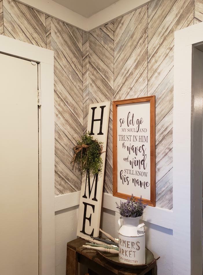 Brown Chevron Wood Boards Peel and Stick Wallpaper