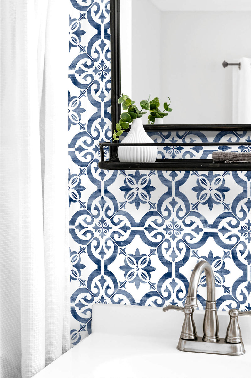 NextWall Porto Moroccan Patina Backsplash Tile Wallpaper