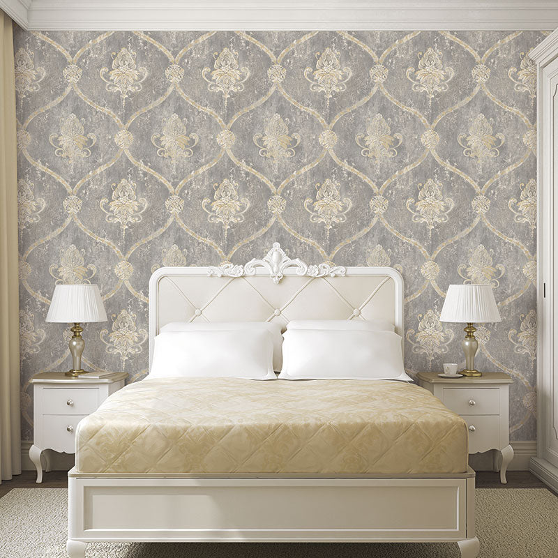 Gray Weathered Damask Wallpaper