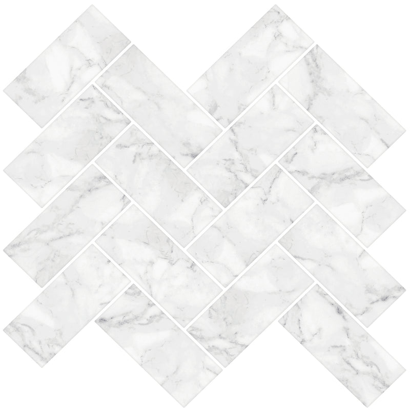 Wallpops Herringbone Carrara Marble Peel and Stick Backsplash Tile