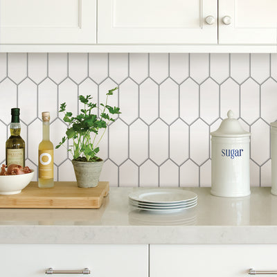 Rhombus White Picket Fence Peel and Stick Backsplash