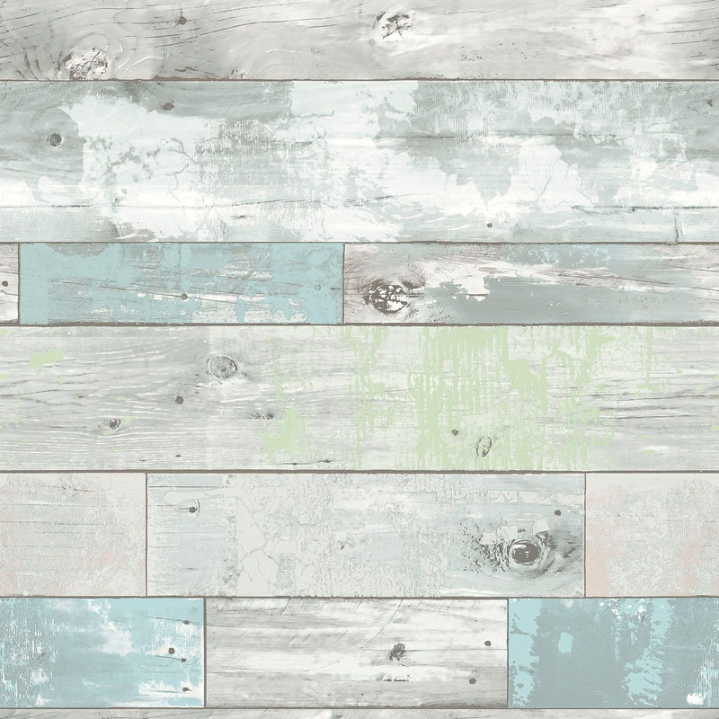 wallpaper distressed wood faux NU1647 blue green