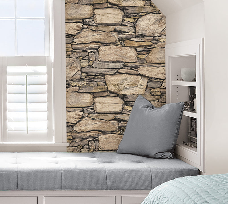 WallPops Hadrian 3D Ledger Stone Wall Peel and Stick Wallpaper