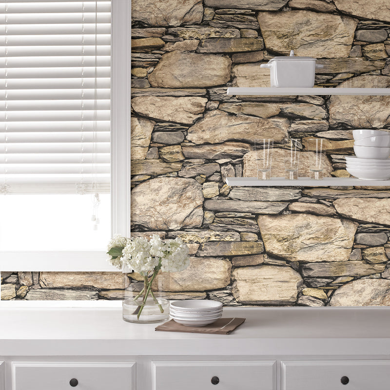 WallPops Hadrian 3D Ledger Stone Wall Peel and Stick Wallpaper