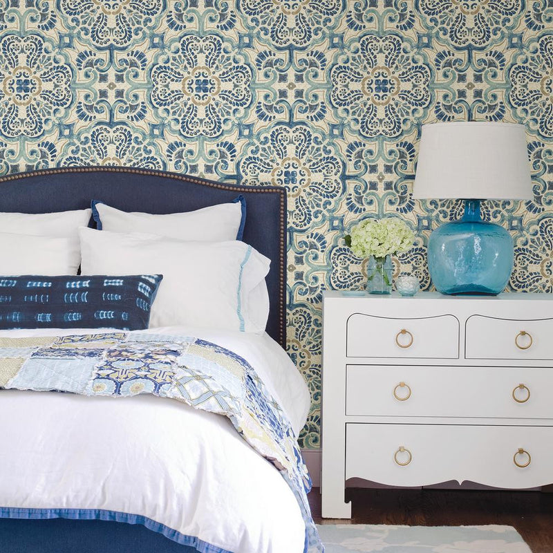 WallPops Blue Florentine Medallion Tile Wallpaper