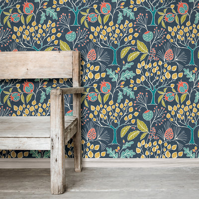 Groovy Garden Navy Peel and Stick Wallpaper