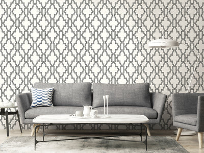 NextWall Peel and Stick Black and White Trellis Modern Wallpaper