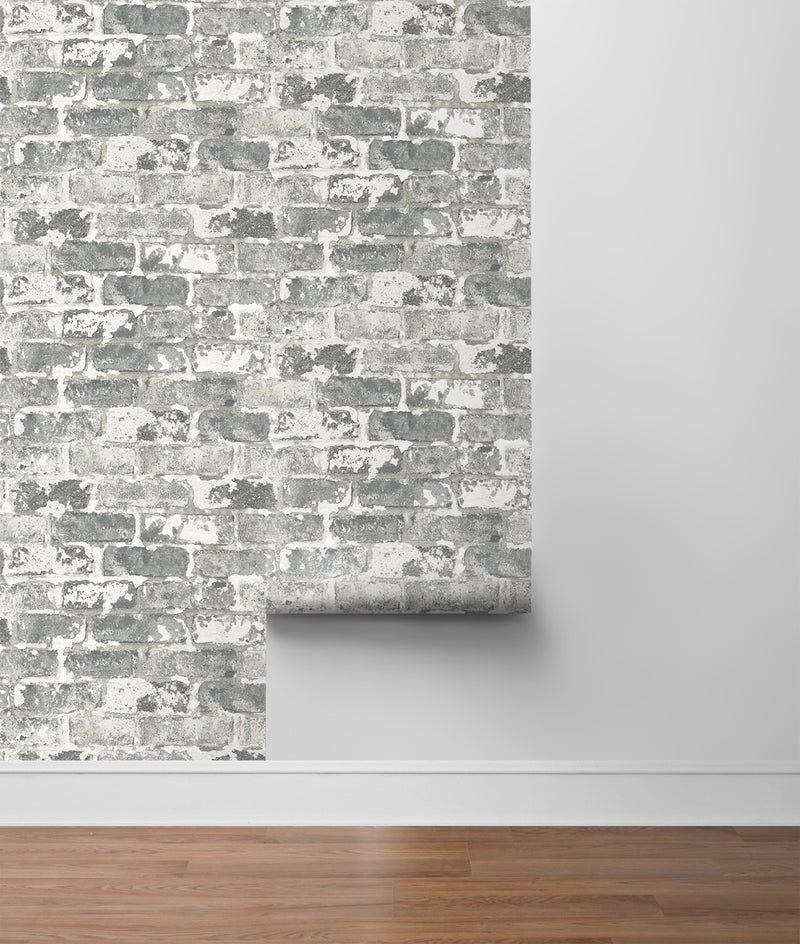 NextWall Peel and Stick Gray Weathered Brick Wallpaper