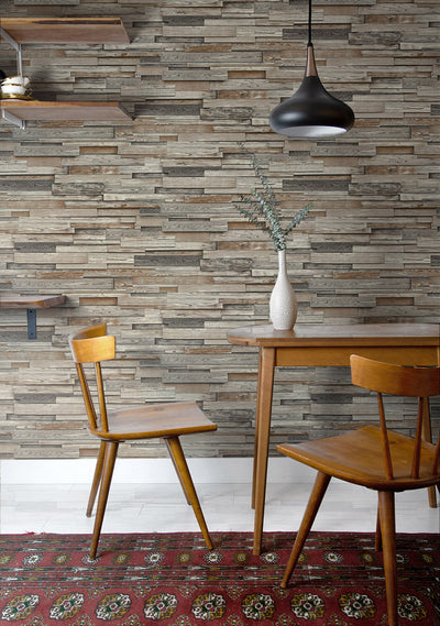 NextWall Peel and Stick Reclaimed Stack Wood Plank Wallpaper