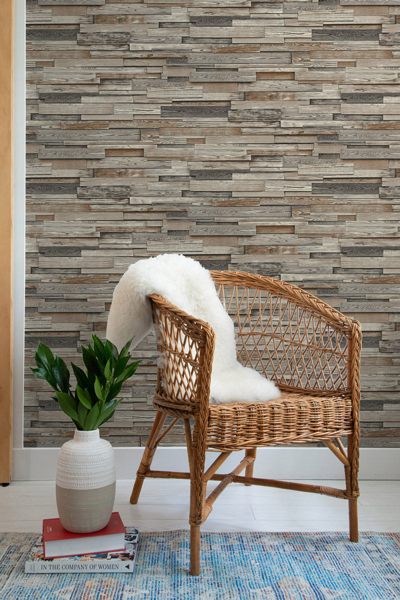 NextWall Peel and Stick Reclaimed Stack Wood Plank Wallpaper
