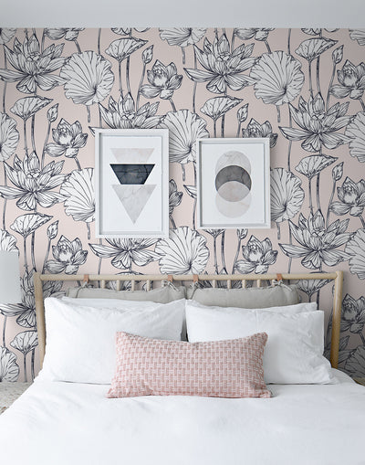 NextWall Peel and Stick Pink Lotus Flower Wallpaper NW33101