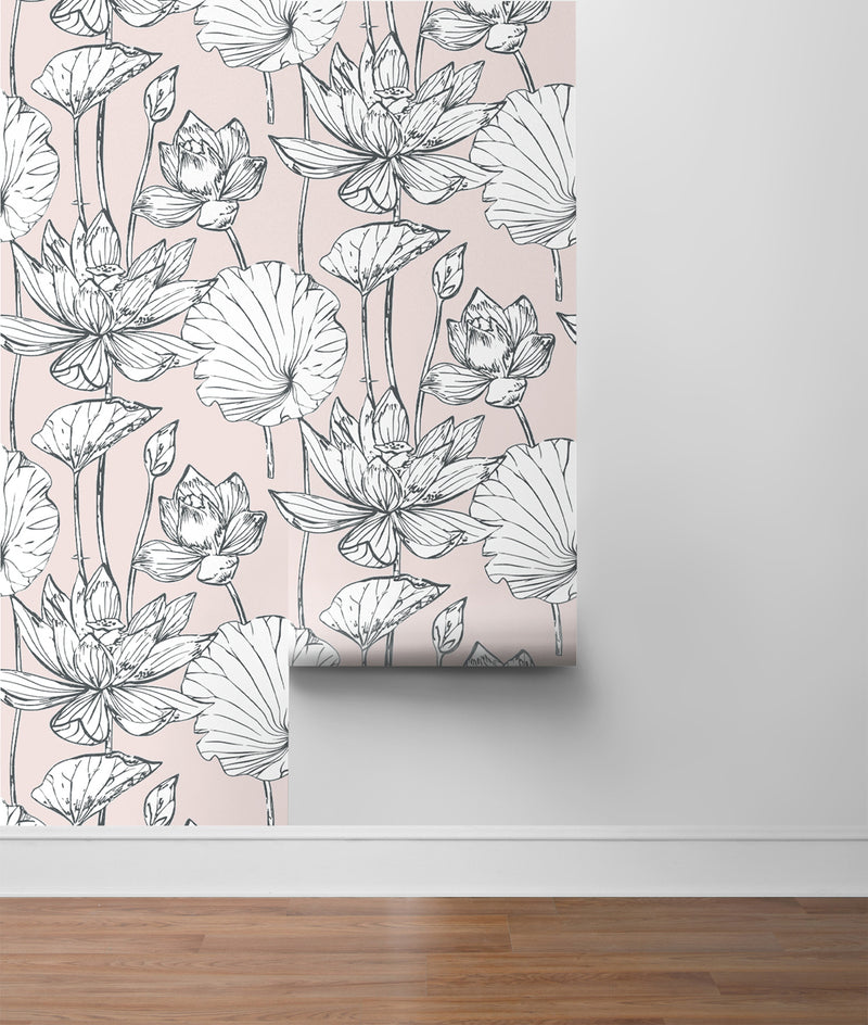 NextWall Peel and Stick Pink Lotus Flower Wallpaper NW33101