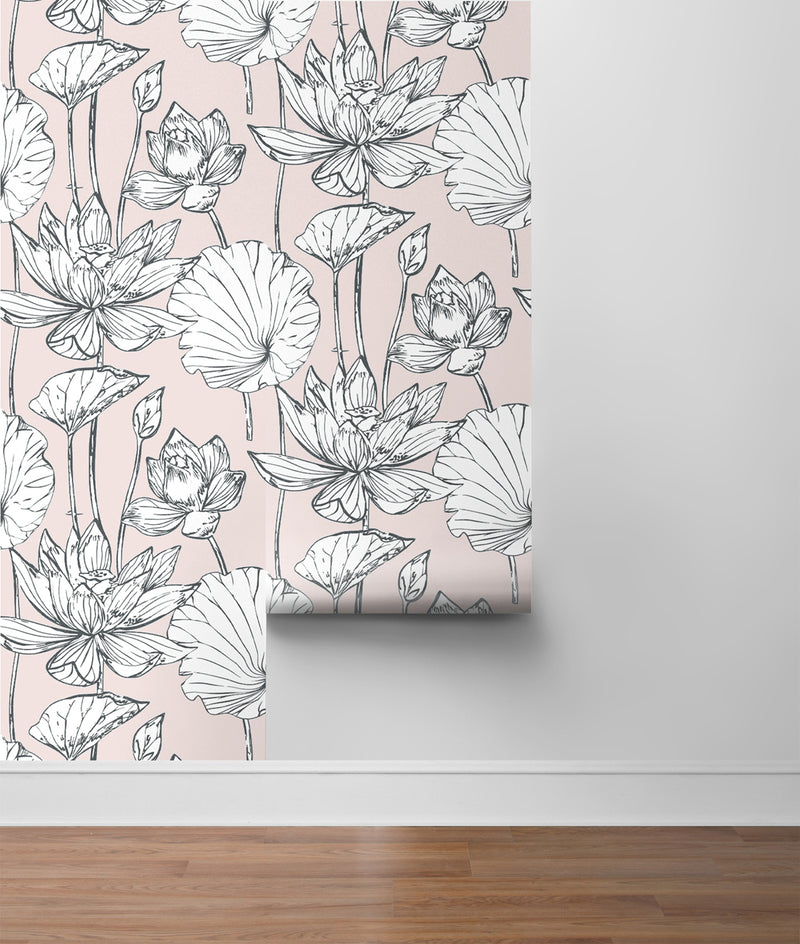 NextWall Peel and Stick Pink Lotus Flower Wallpaper NW33101