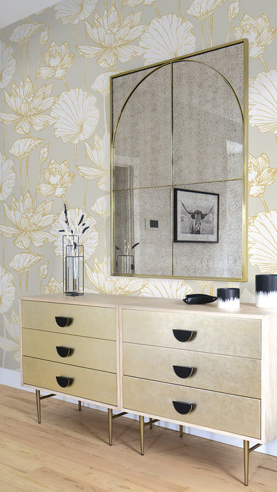 NextWall Peel and Stick Gold Lotus Flower Wallpaper NW33118