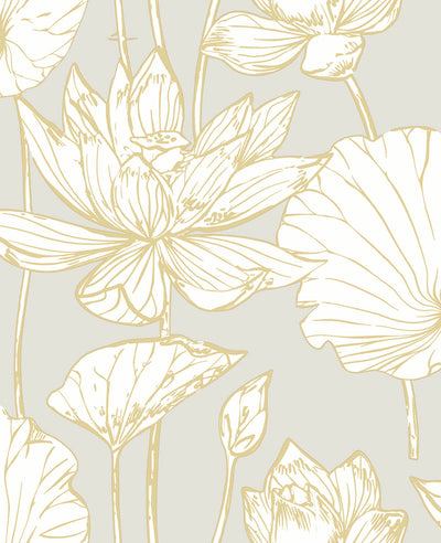 NextWall Peel and Stick Gold Lotus Flower Wallpaper NW33118