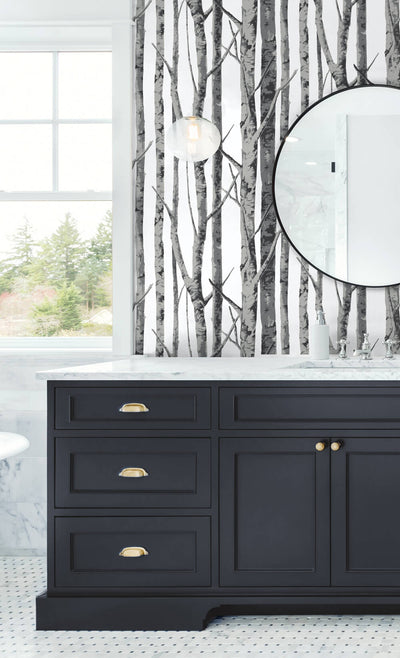 NextWall Peel and Stick Black and Gray Birch Trees Wallpaper