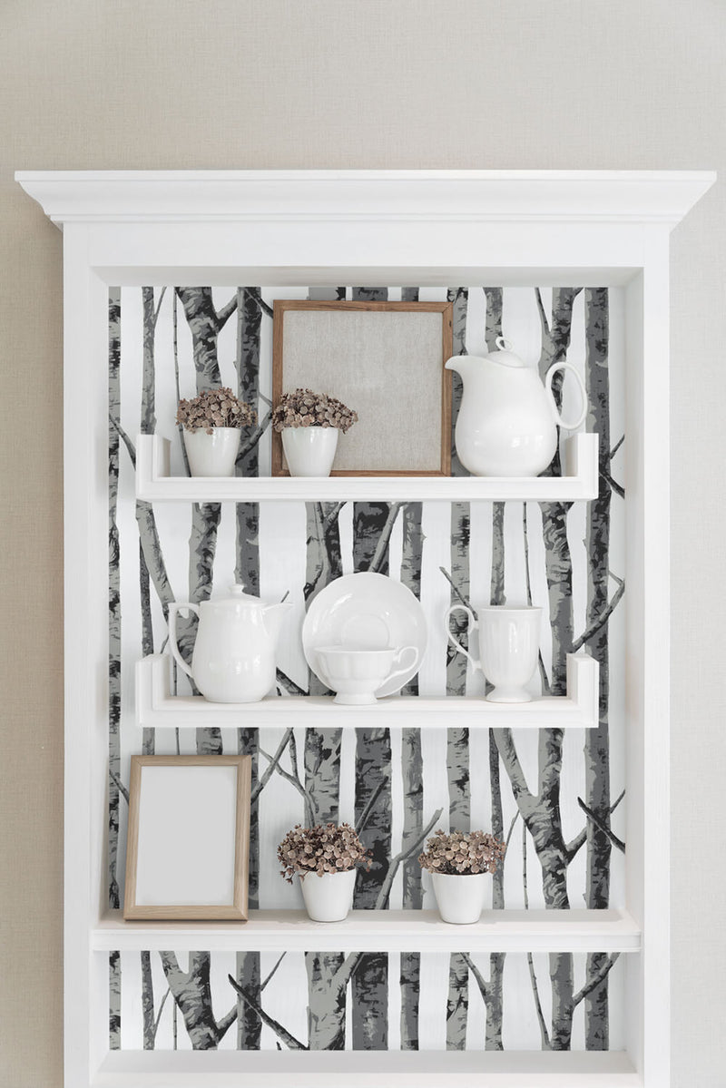 NextWall Peel and Stick Black and Gray Birch Trees Wallpaper