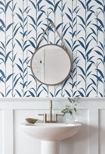 NextWall Peel and Stick Blue and White Bamboo Botanical Wallpaper