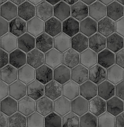Black Inlay Hexagon Geometric Wallpaper