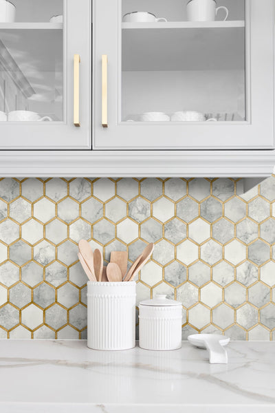 Gold Inlay Hexagon Geometric Wallpaper