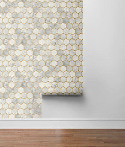 Gold Inlay Hexagon Geometric Wallpaper