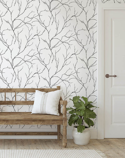 NextWall Peel and Stick Black Branches Wallpaper NW39000