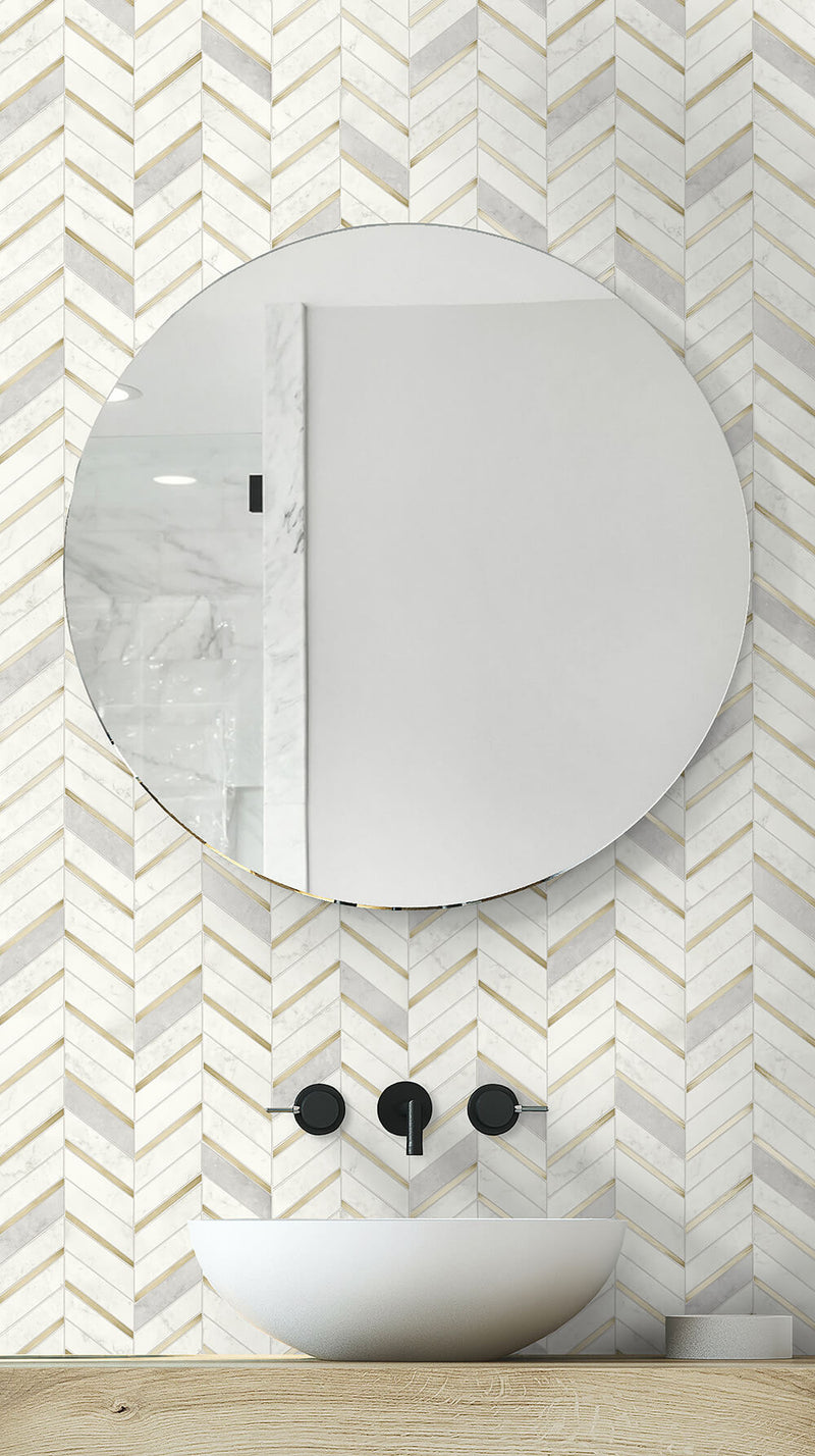 NextWall Peel and Stick Chevron Marble Tile Wallpaper