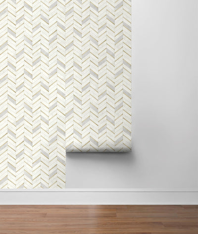 NextWall Peel and Stick Chevron Marble Tile Wallpaper