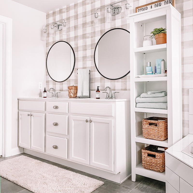 Magnolia Home Watercolor Buffalo Check Gray and White Plaid Wallpaper