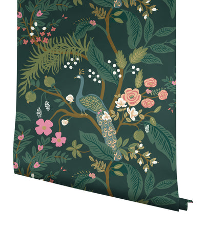 Emerald York Rifle Paper Co Peacock Whimsical Wallpaper
