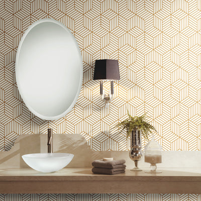 Geometric Gold Hexagon Peel and Stick Mid Century Modern Wallpaper