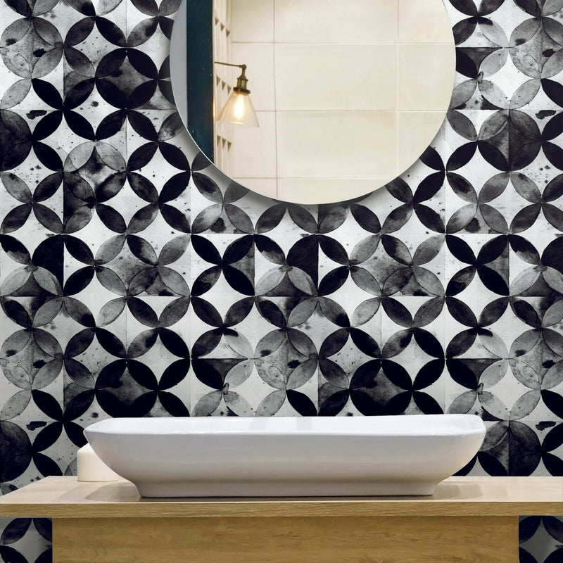 Paul Brent Black Moroccan Tile Peel and Stick Wallpaper