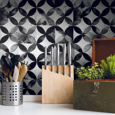 Paul Brent Black Moroccan Tile Peel and Stick Wallpaper