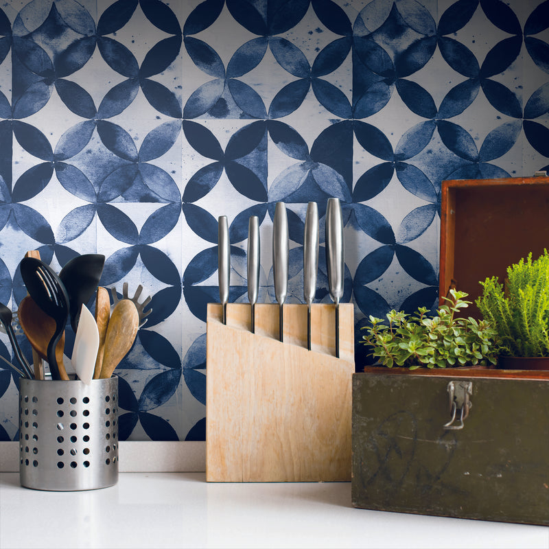 Paul Brent Blue Moroccan Tile Peel and Stick Wallpaper
