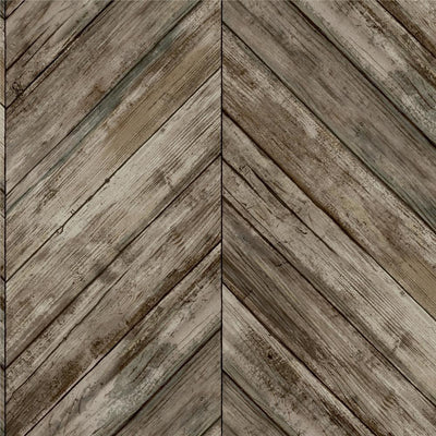 Brown Chevron Wood Boards Peel and Stick Wallpaper
