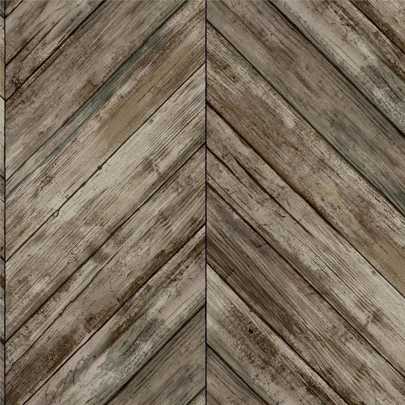 Brown Chevron Wood Boards Peel and Stick Wallpaper