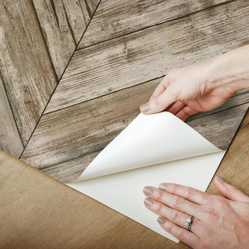 Brown Chevron Wood Boards Peel and Stick Wallpaper