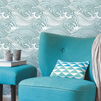 Asian Waves Roommates Peel and Stick Wallpaper