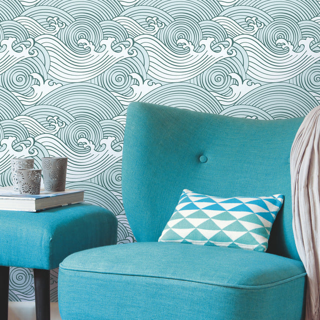 Asian Waves Roommates Peel and Stick Wallpaper