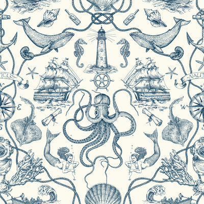 Deep Sea Toile Nautical Peel and Stick Wallpaper