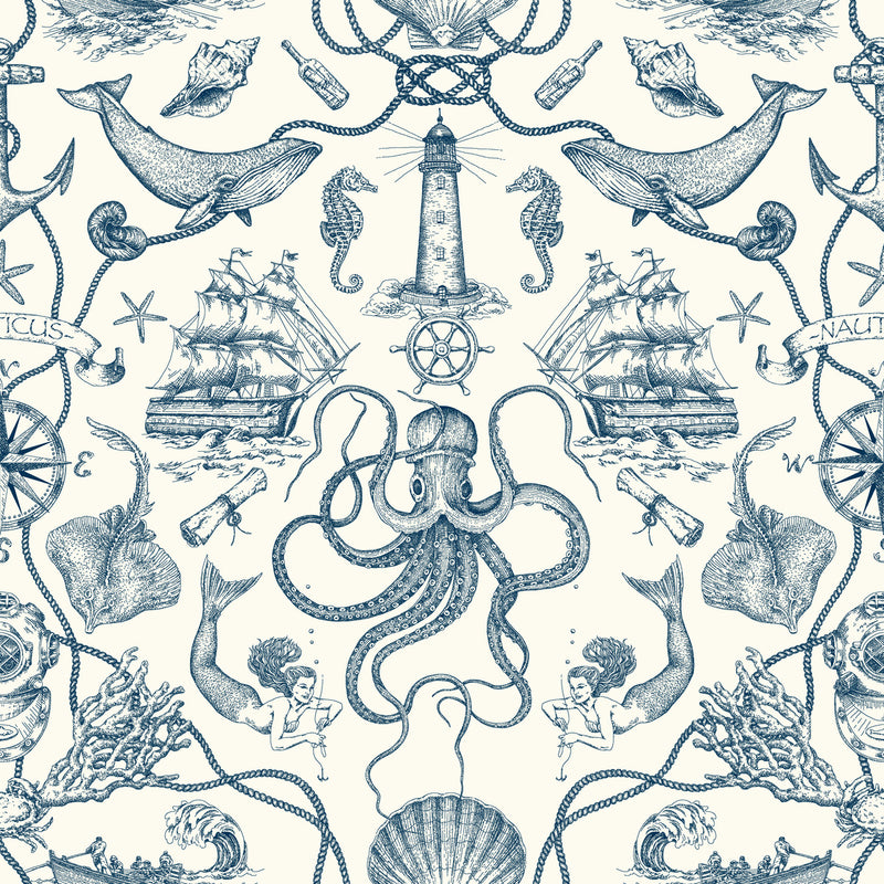 Deep Sea Toile Nautical Peel and Stick Wallpaper